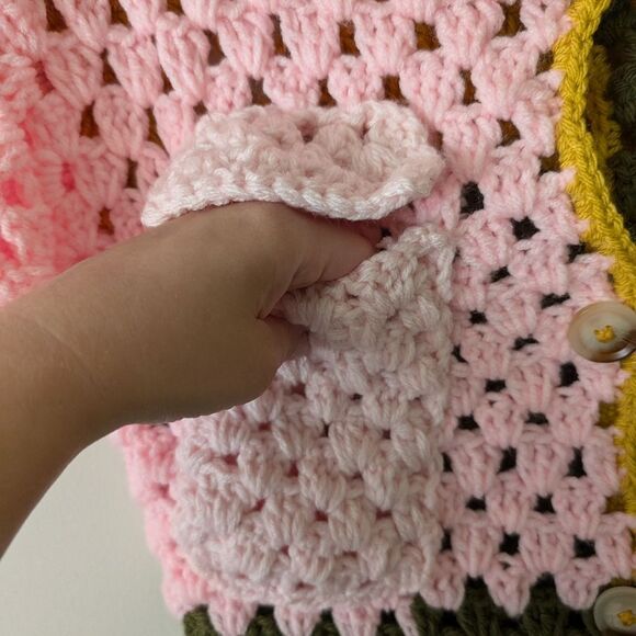 Handmade Crochet Patchwork Colorful Button Down Polo Size Small/Medium - Picture 2 of 6